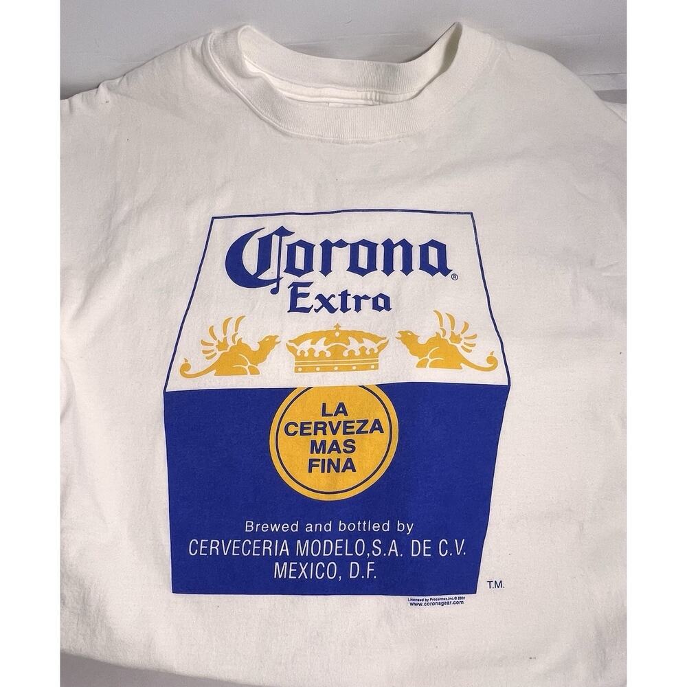 Vintage Corona Anvil Tshirt Mens XL White Blue 100% Cotton Y2K